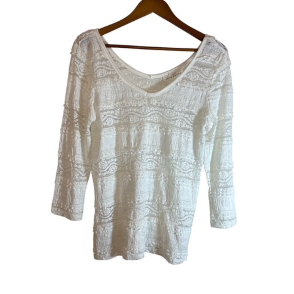 Intimately LOGG Size Large Victoria Top Sheer Ivory Lace Long Sleeve Pullover